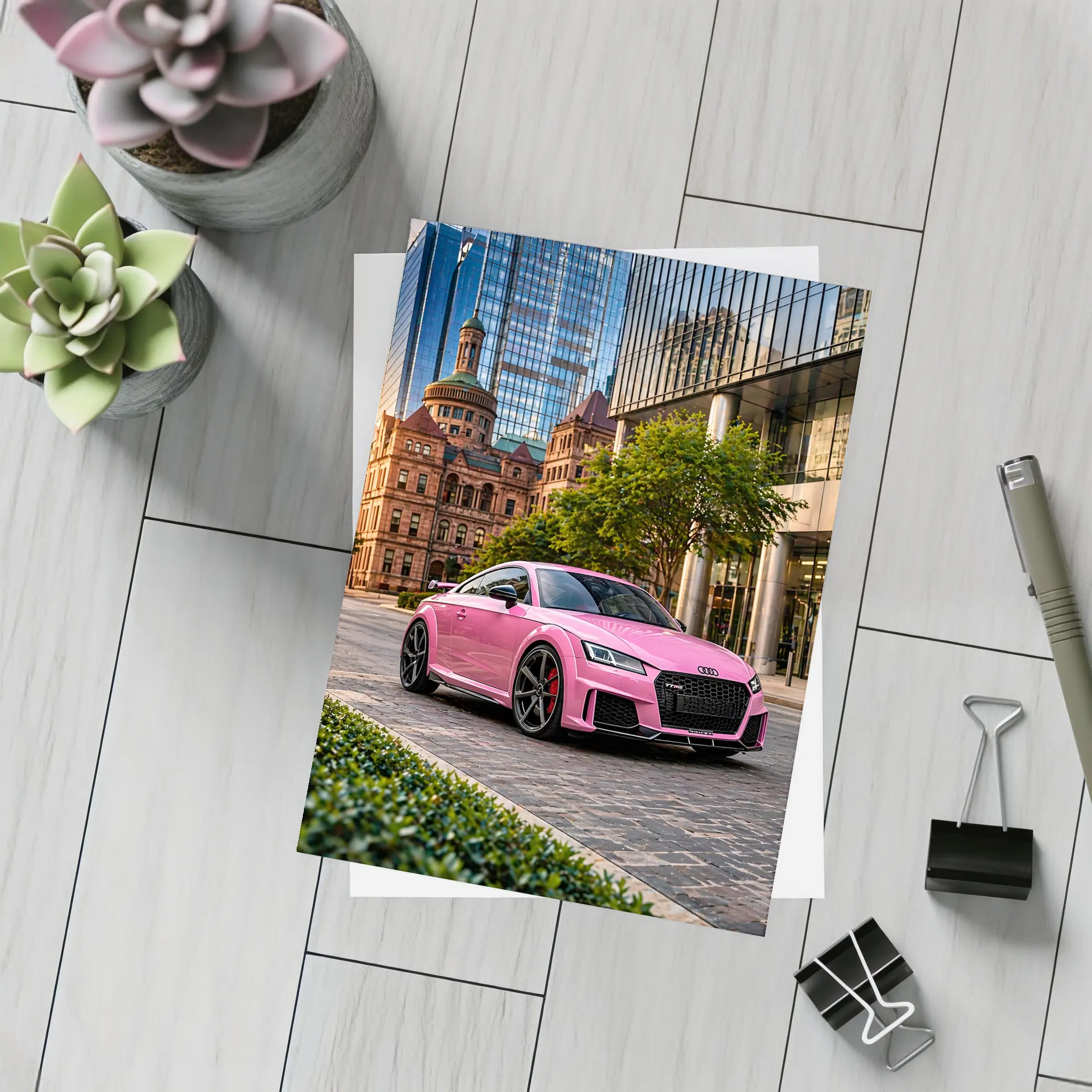 Pink Audi TT RS Urban City Setting – Postcards
