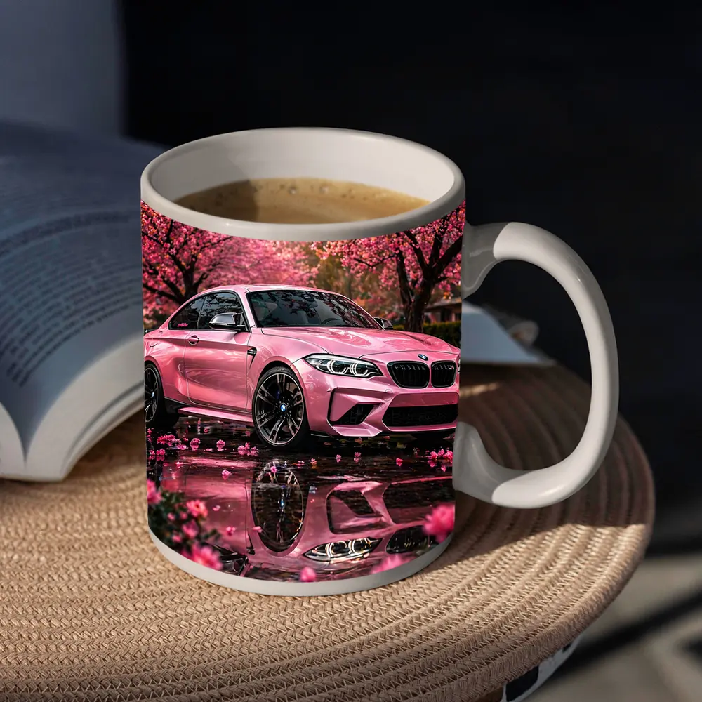 Pink BMW M2 Under Cherry Blossom Trees – Mugs