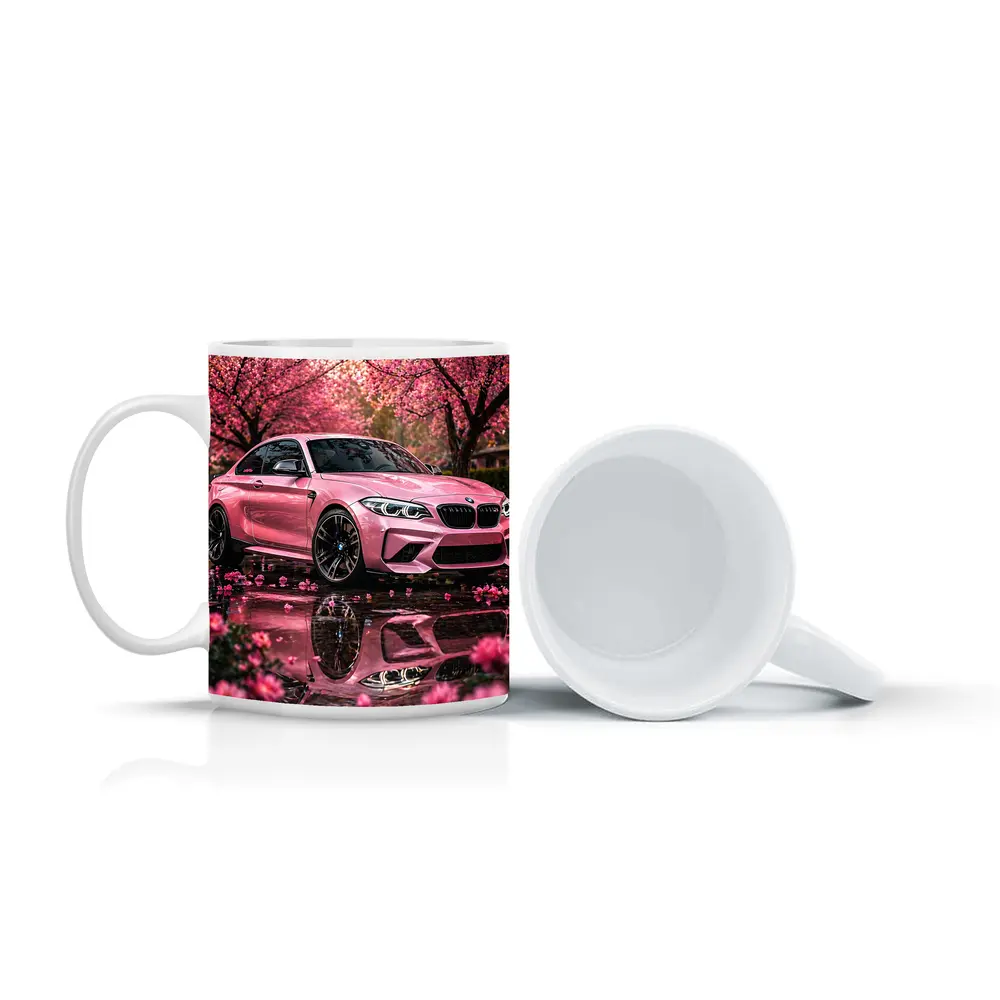 Pink BMW M2 Under Cherry Blossom Trees – Mugs