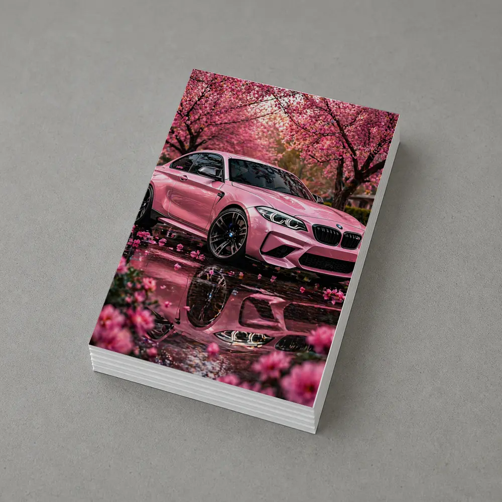 Pink BMW M2 Under Cherry Blossom Trees – Postcards