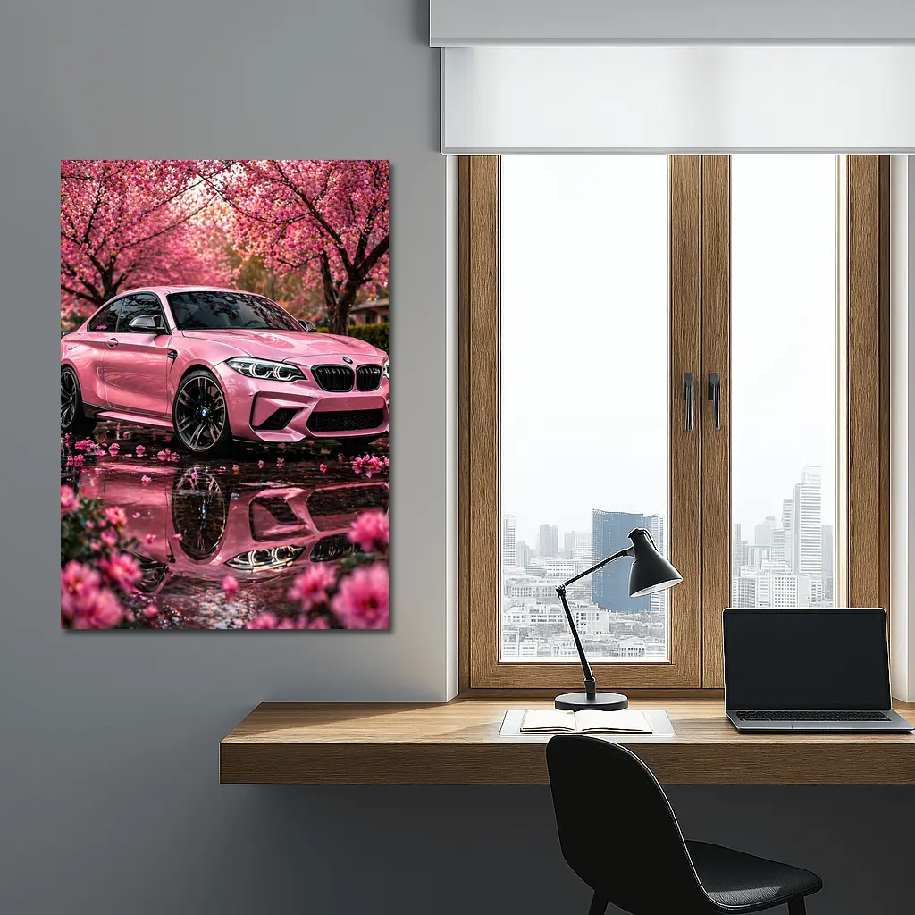 Pink BMW M2 Under Cherry Blossom Trees – Wall Art