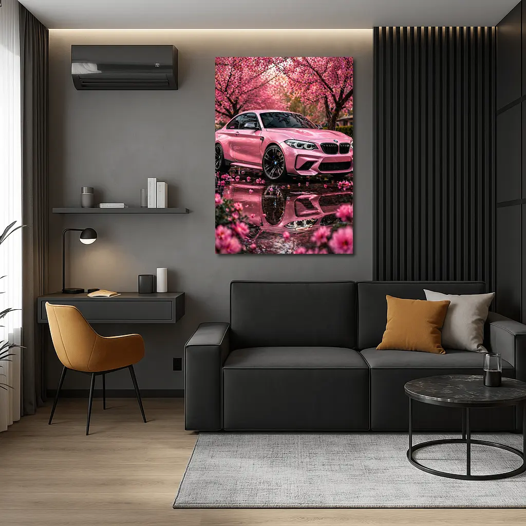 Pink BMW M2 Under Cherry Blossom Trees – Wall Art