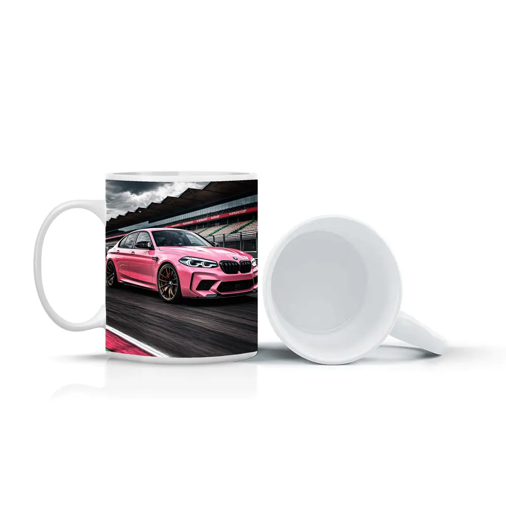 Pink BMW M5 on Racing Track – Mugs
