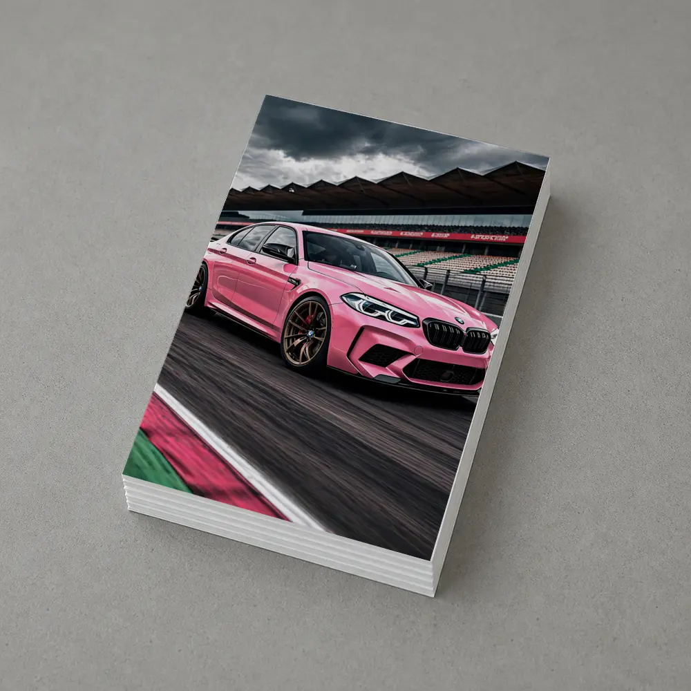 Pink BMW M5 on Racing Track – Postcards