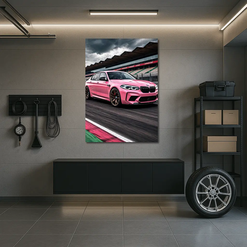 Pink BMW M5 on Racing Track – Wall Art