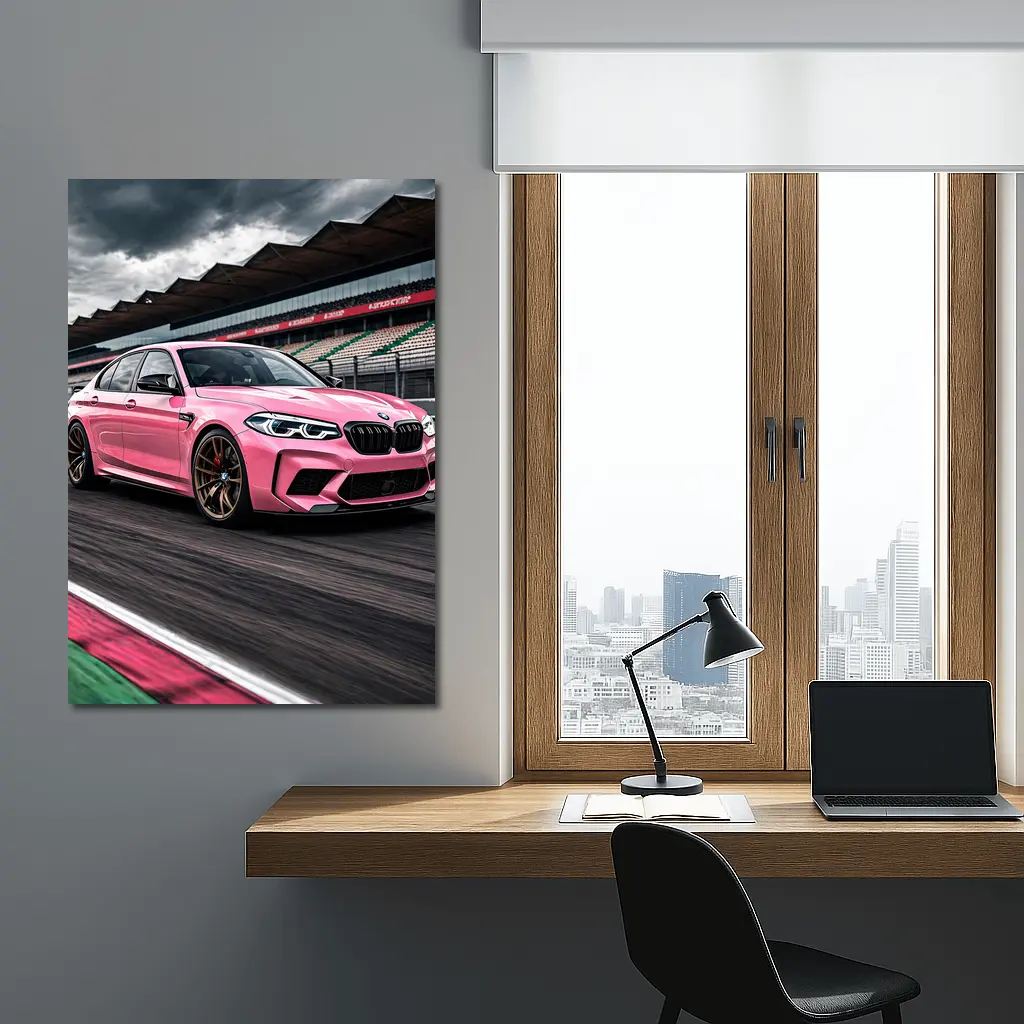 Pink BMW M5 on Racing Track – Wall Art