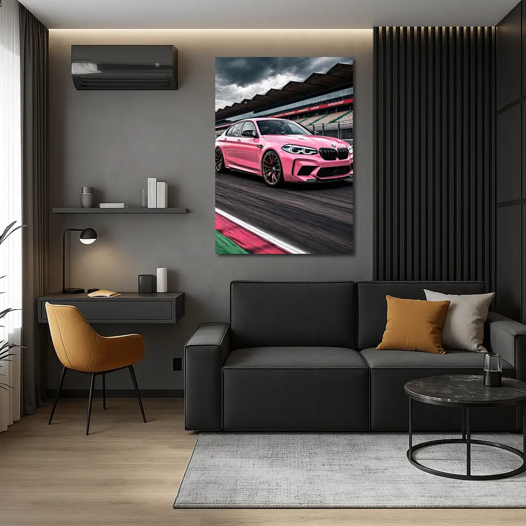 Pink BMW M5 on Racing Track – Wall Art