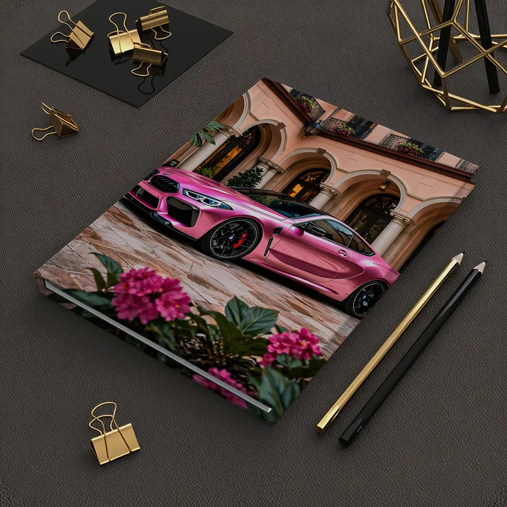 Pink BMW M8 Parked Outside Luxury Mansion – Notebooks