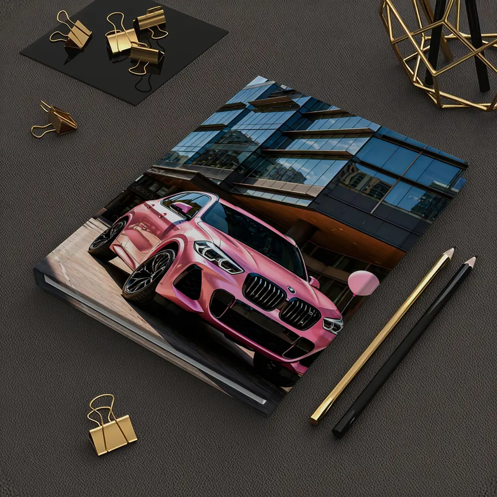 Pink BMW X5 Parked Outside Glass Building – Notebooks