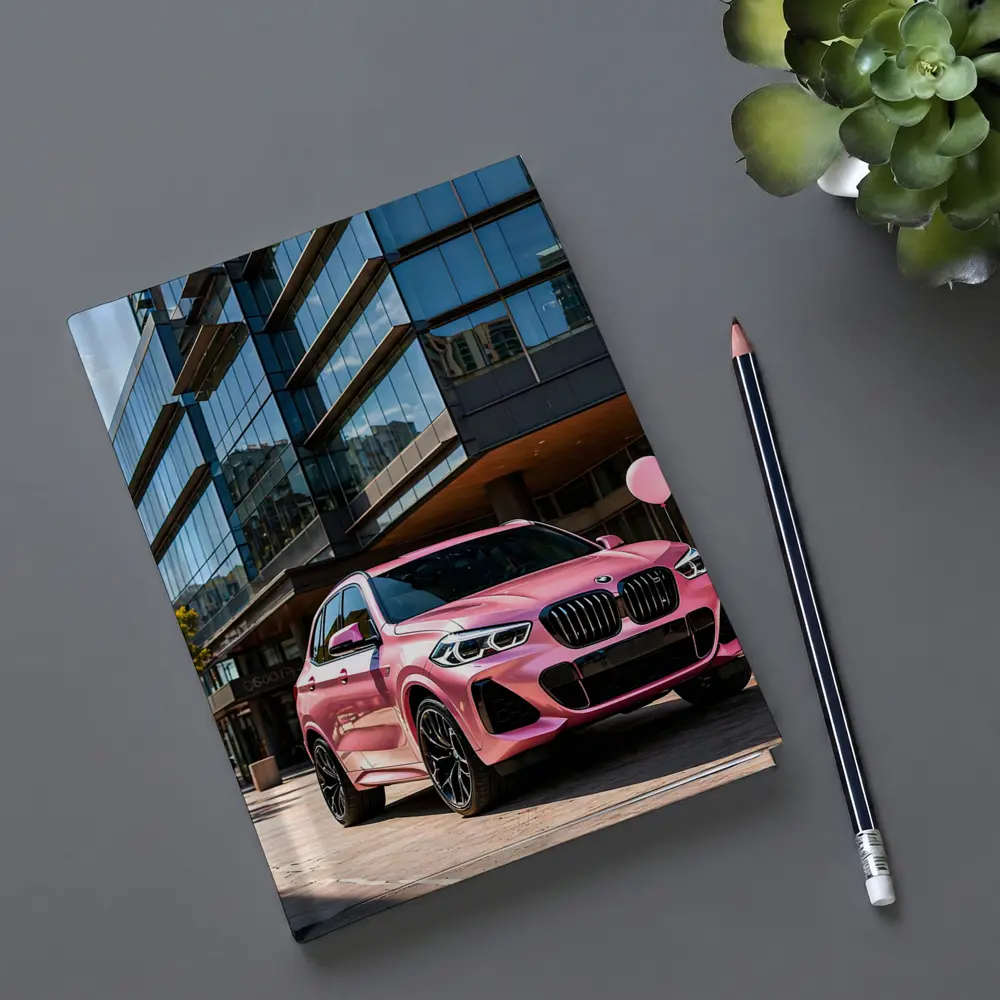 Pink BMW X5 Parked Outside Glass Building – Notebooks