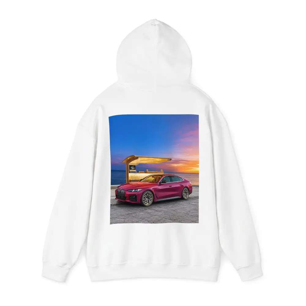 BMW i4 M50 Red Sunset Coastal Scene – Hoodies