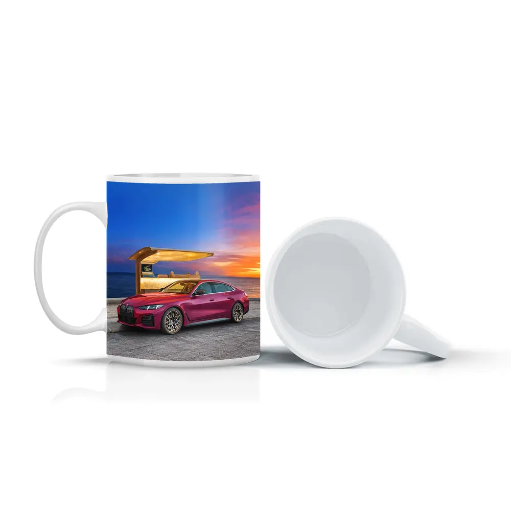 BMW i4 M50 Red Sunset Coastal Scene – Mugs