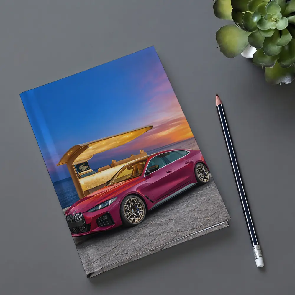 BMW i4 M50 Red Sunset Coastal Scene – Notebooks