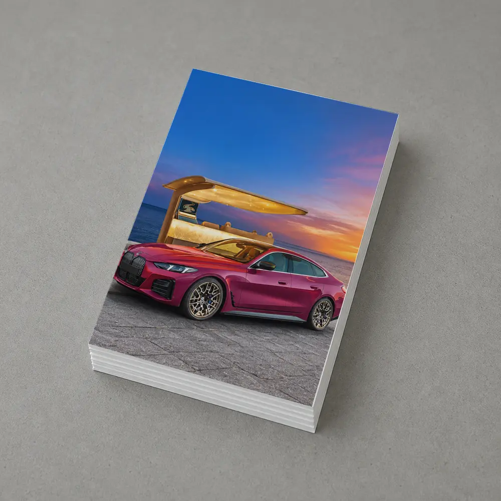 BMW i4 M50 Red Sunset Coastal Scene – Postcards