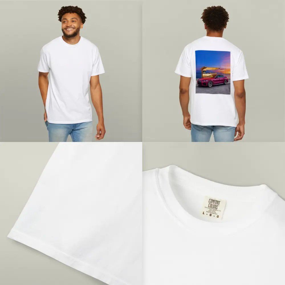 BMW i4 M50 Red Sunset Coastal Scene – T-Shirts