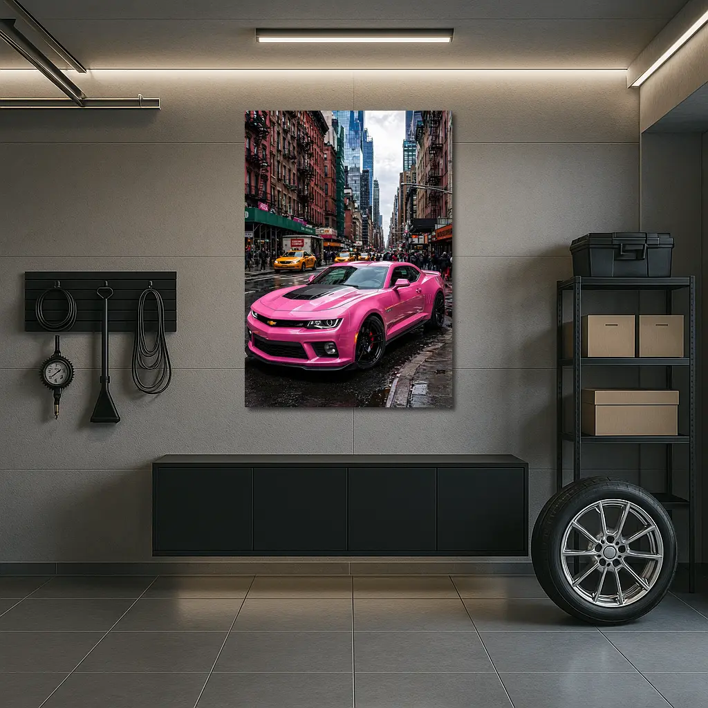 Pink Chevrolet Camaro SS New York City Streets – Wall Art