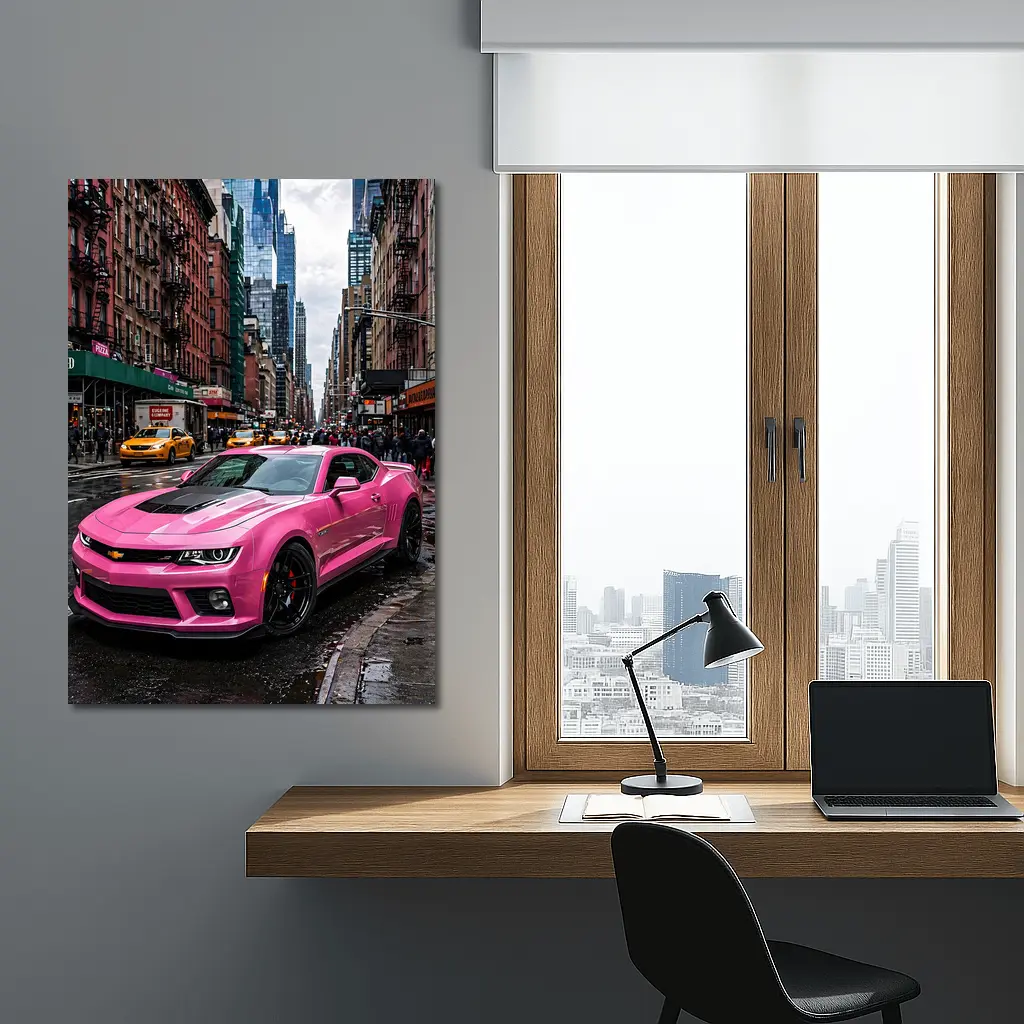 Pink Chevrolet Camaro SS New York City Streets – Wall Art