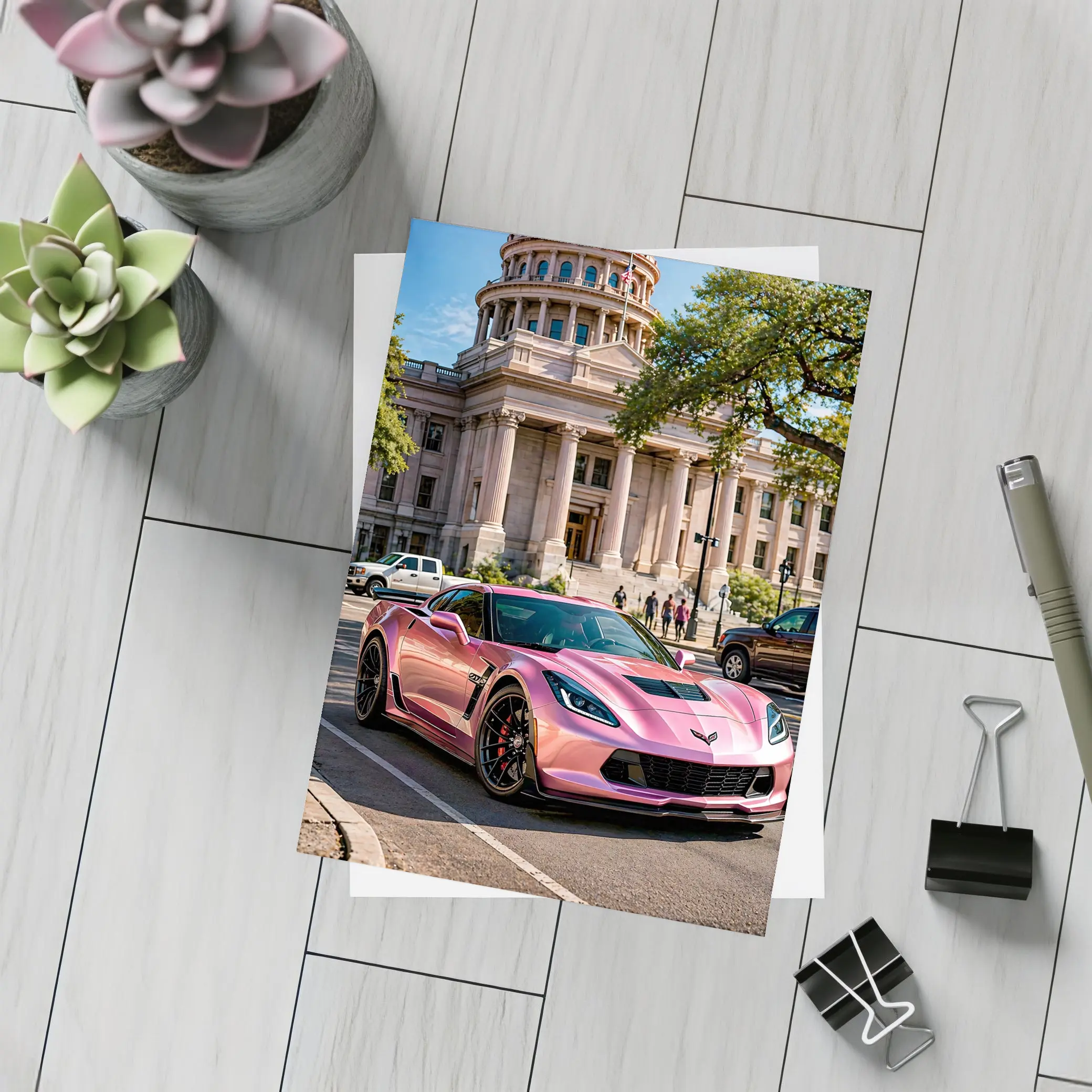 Pink Chevrolet Corvette Z06 Austin Capitol – Postcards