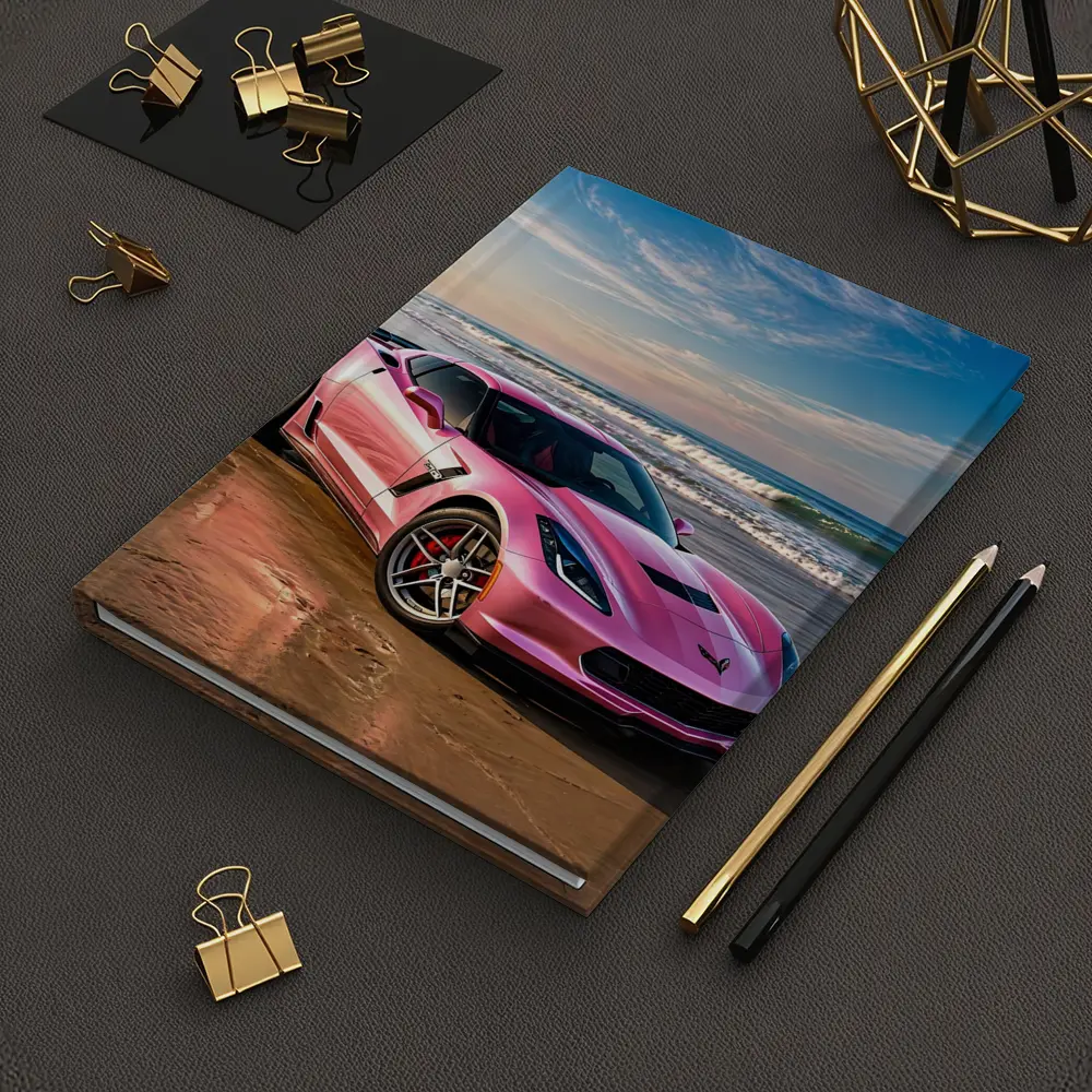 Pink Chevrolet Corvette Parked On Beach – Notebooks