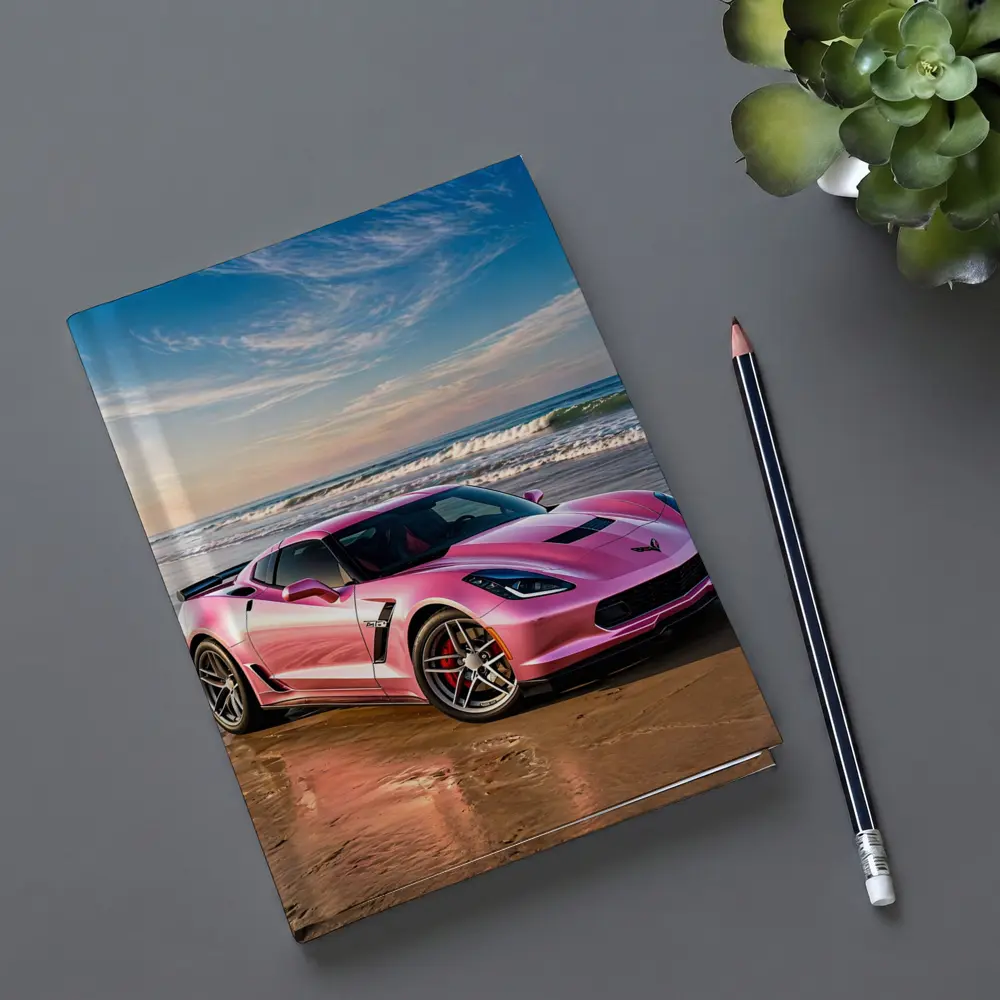 Pink Chevrolet Corvette Parked On Beach – Notebooks