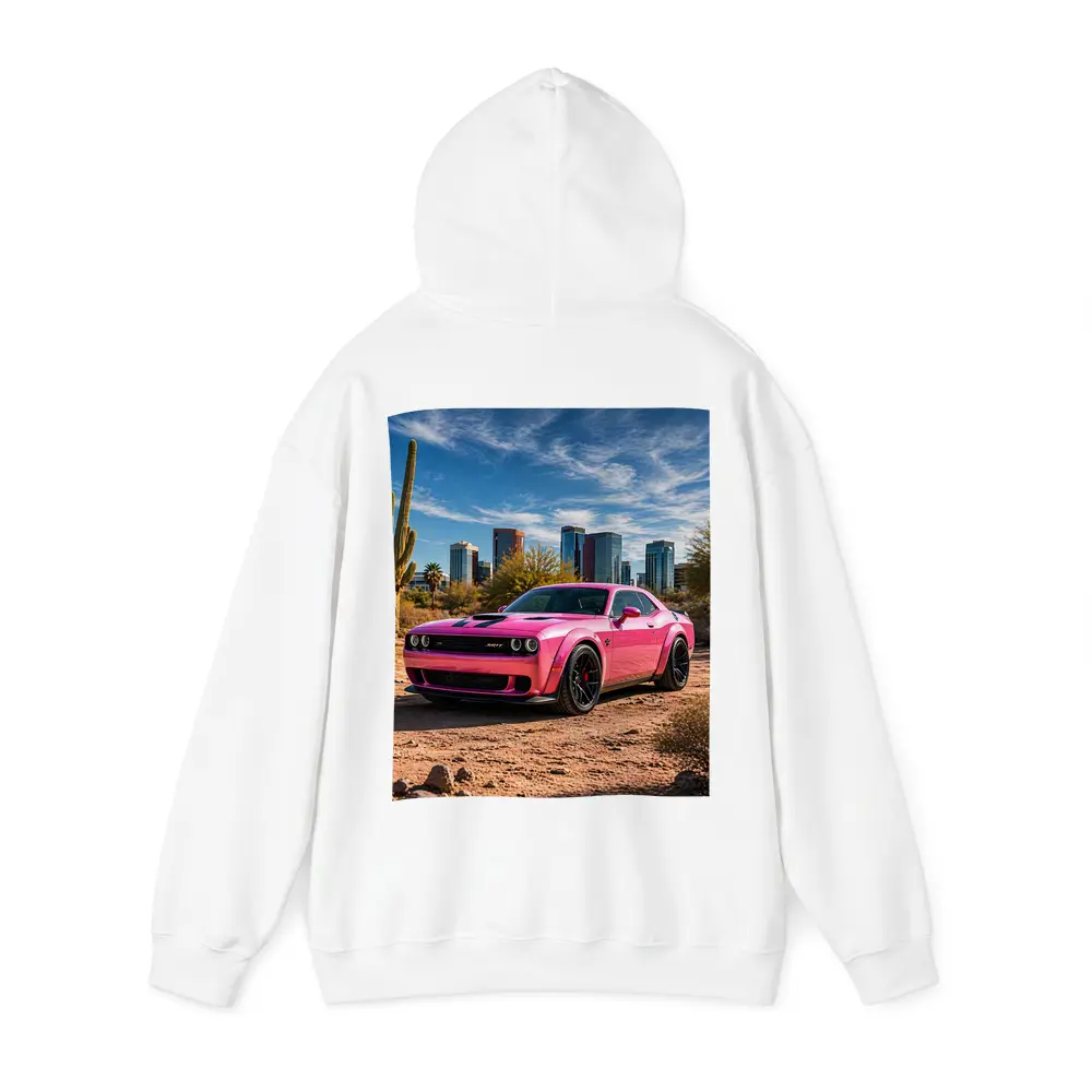 Pink Dodge Challenger SRT Desert City Skyline – Hoodies