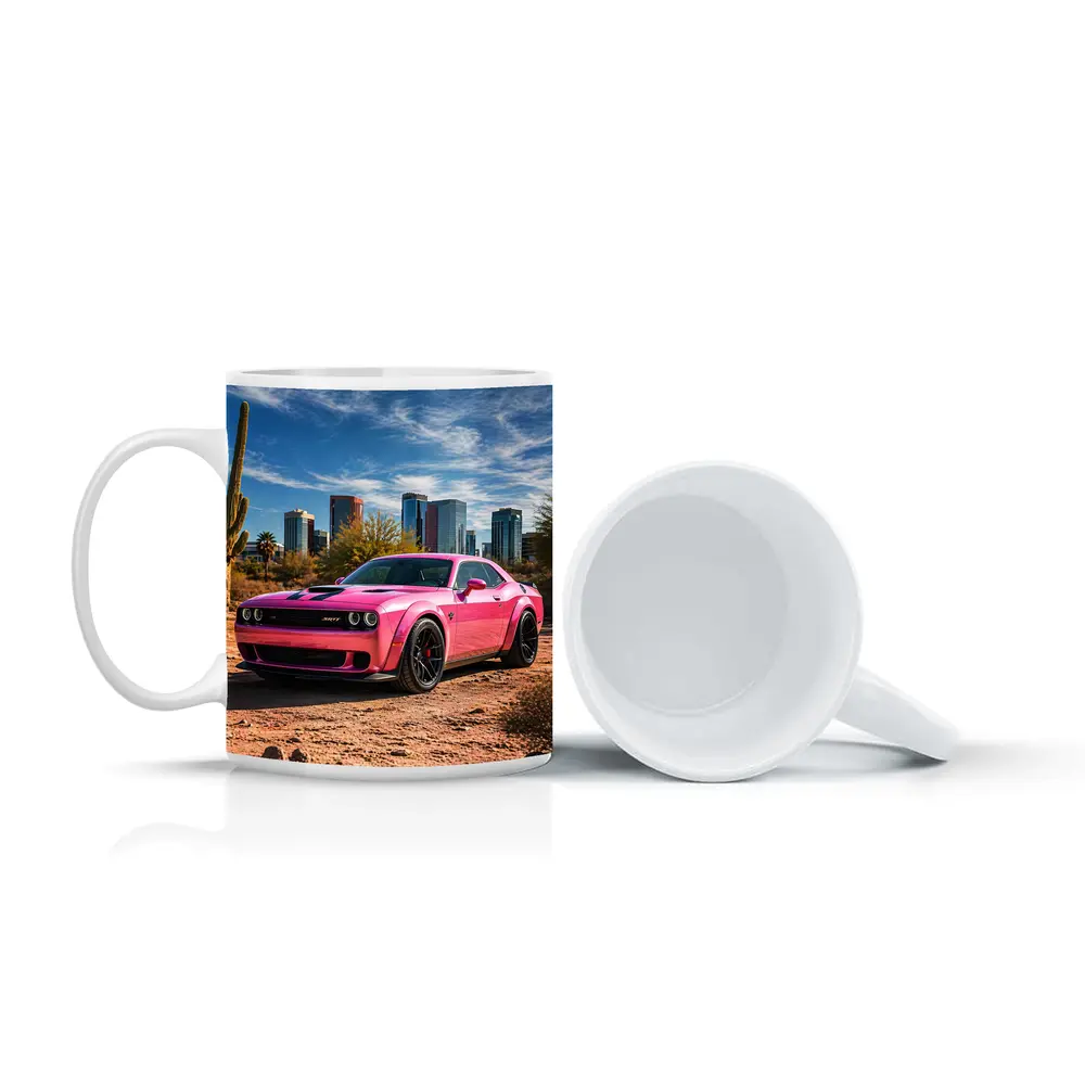 Pink Dodge Challenger SRT Desert City Skyline – Mugs