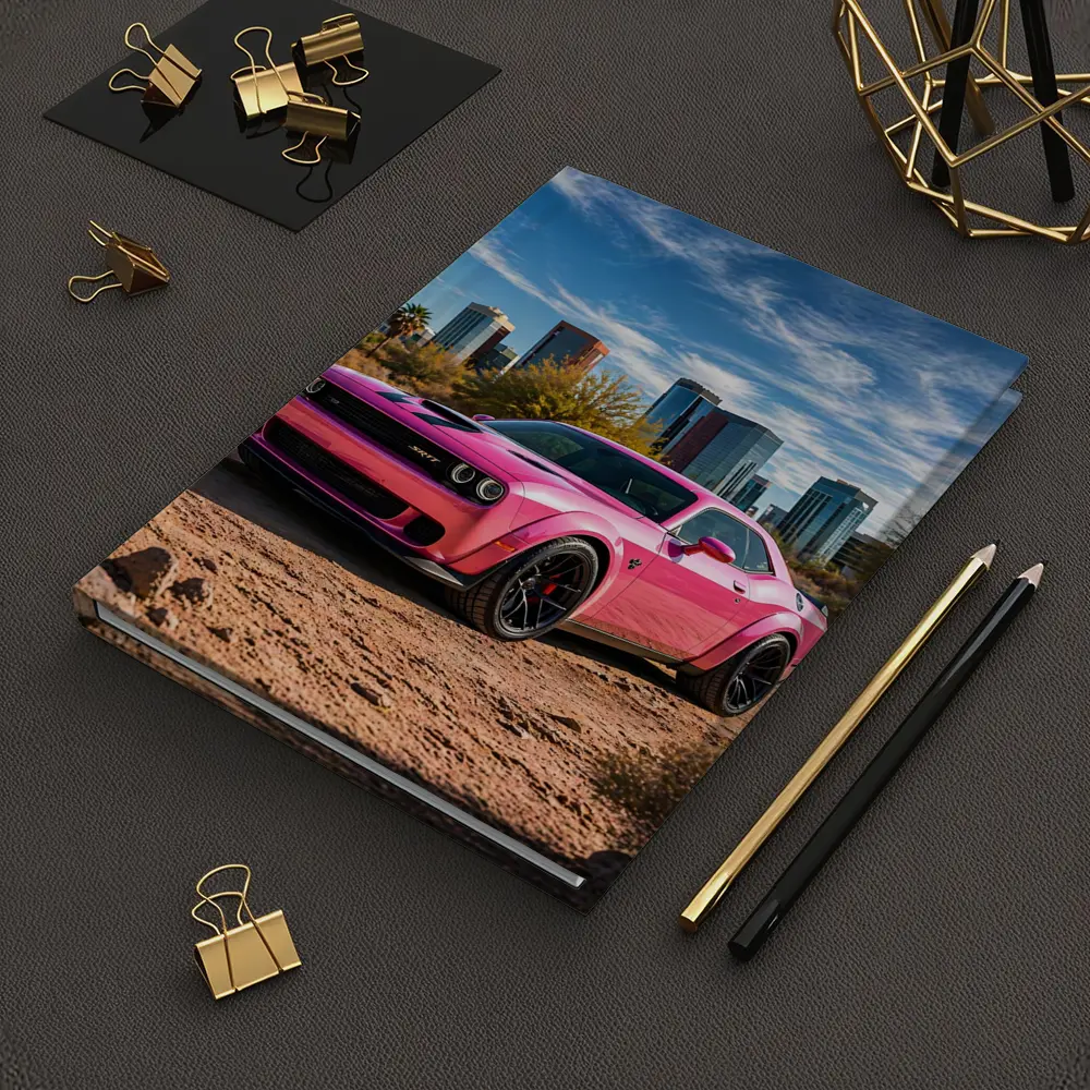 Pink Dodge Challenger SRT Desert City Skyline – Notebooks