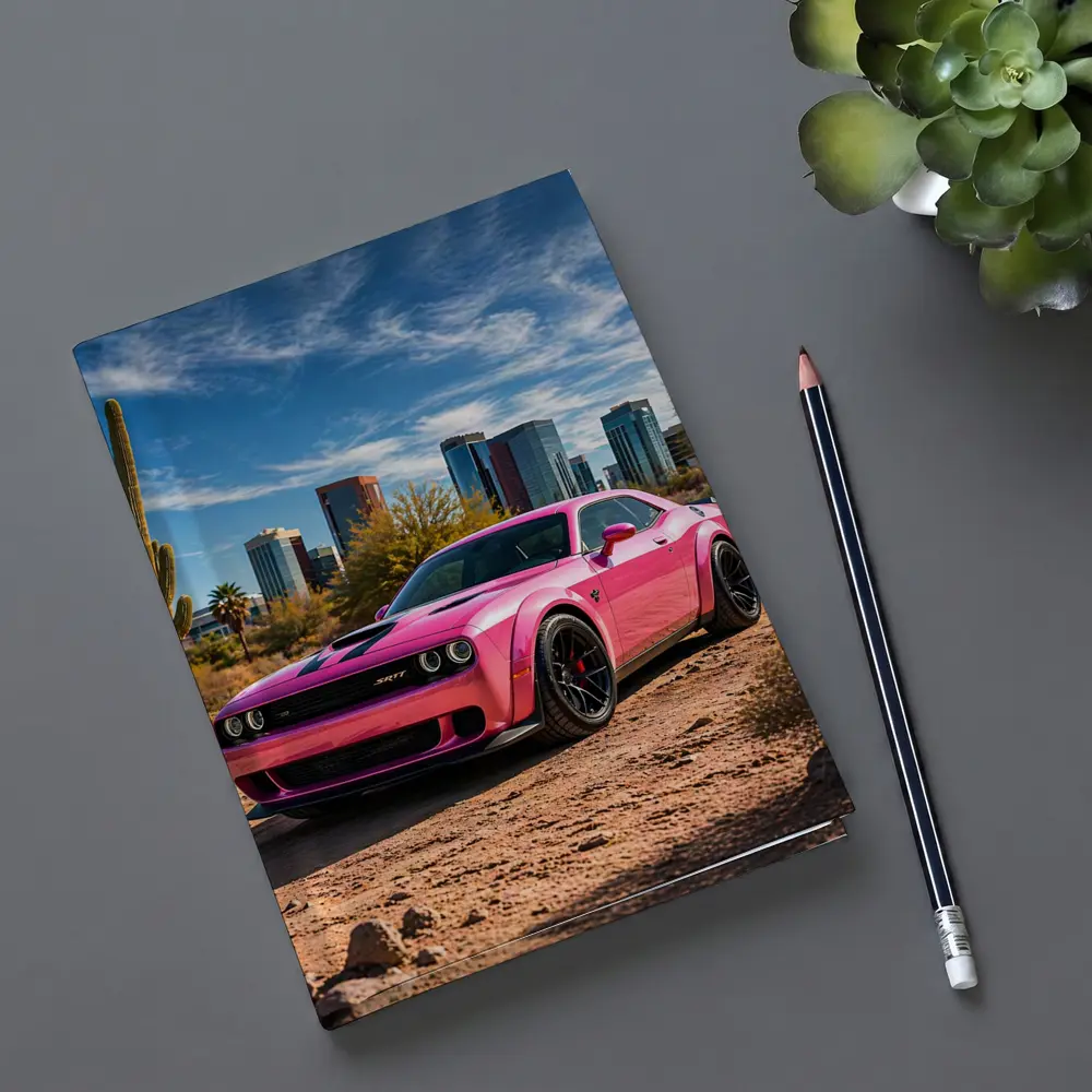 Pink Dodge Challenger SRT Desert City Skyline – Notebooks