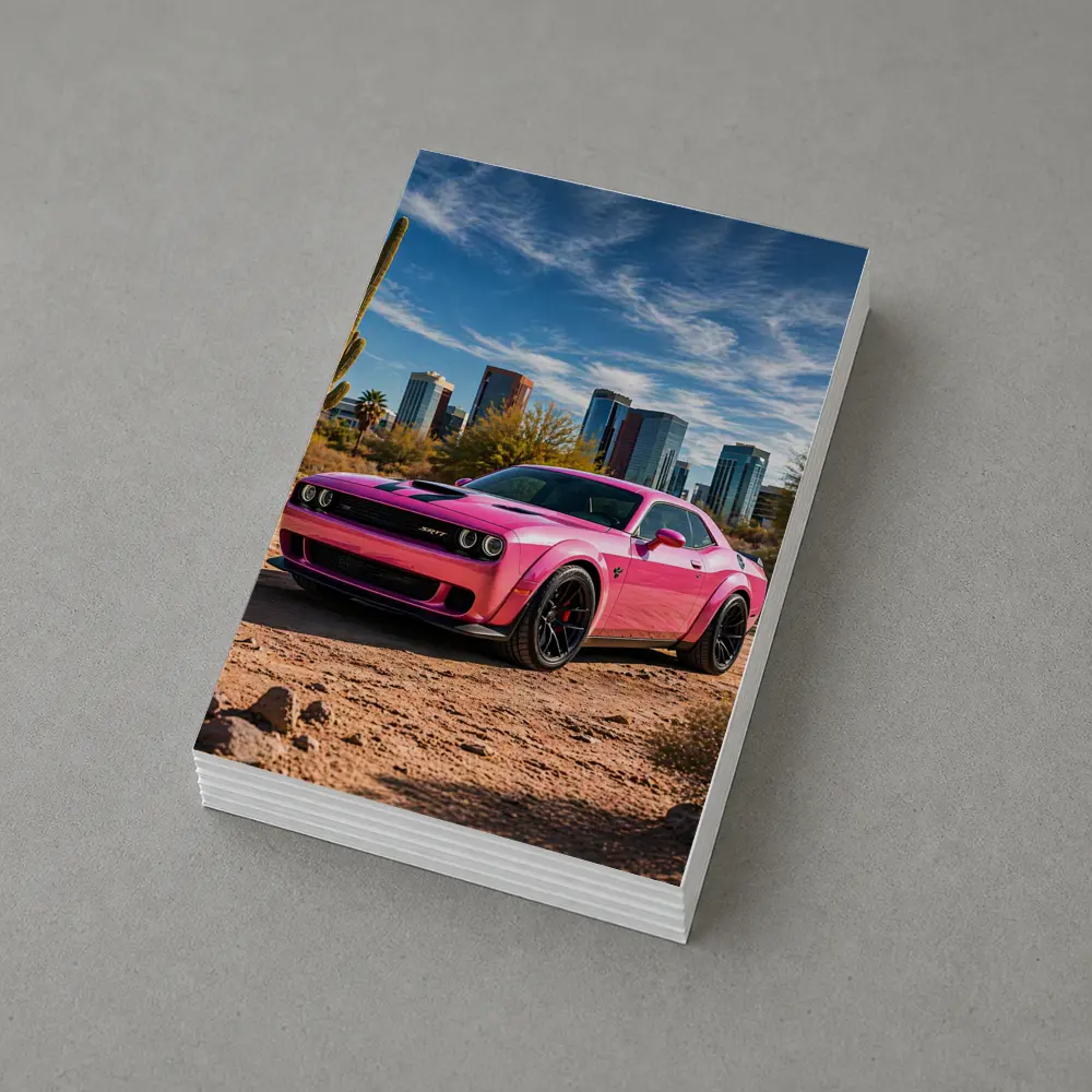 Pink Dodge Challenger SRT Desert City Skyline – Postcards