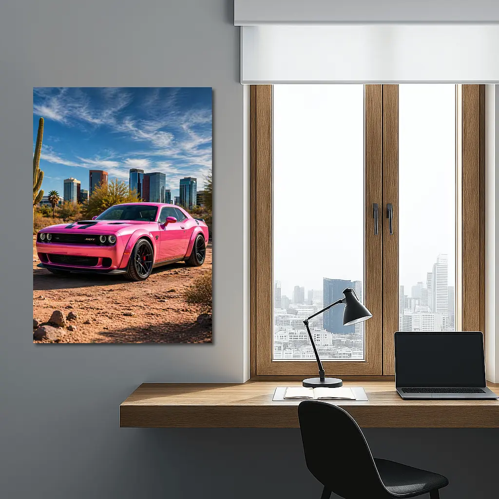 Pink Dodge Challenger SRT Desert City Skyline – Wall Art