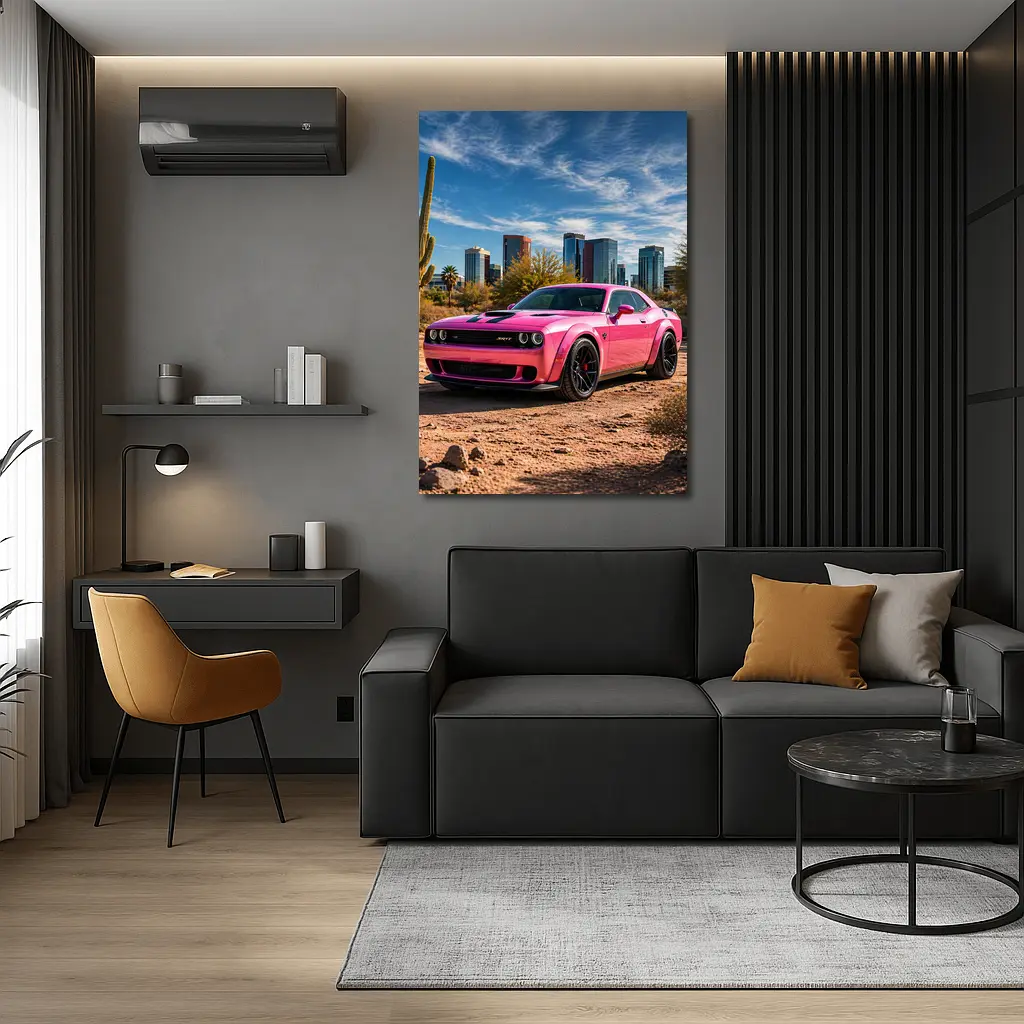 Pink Dodge Challenger SRT Desert City Skyline – Wall Art