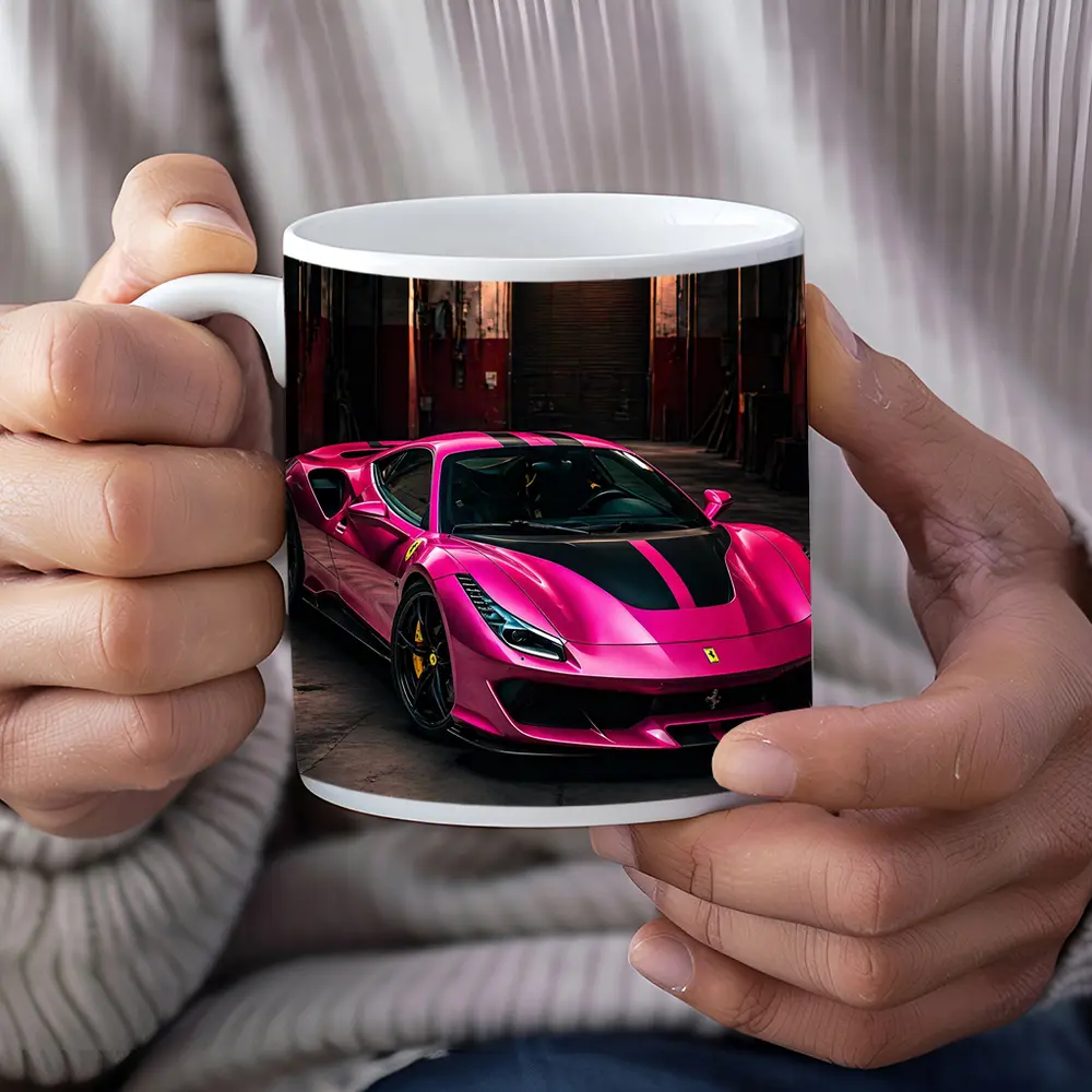 Pink Ferrari 488 GTB Industrial Garage – Mugs