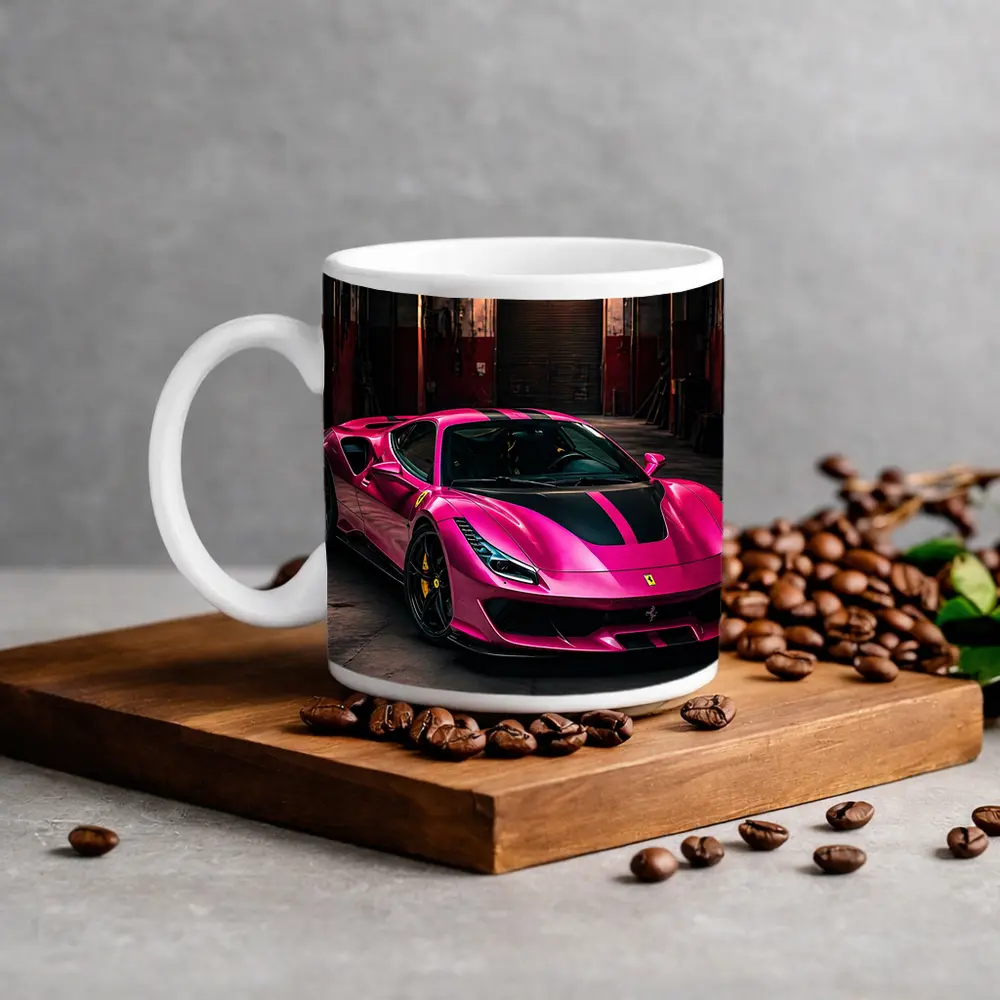 Pink Ferrari 488 GTB Industrial Garage – Mugs