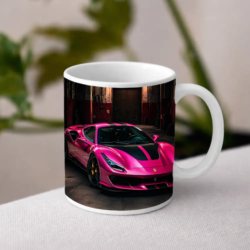 Pink Ferrari 488 GTB Industrial Garage – Mugs