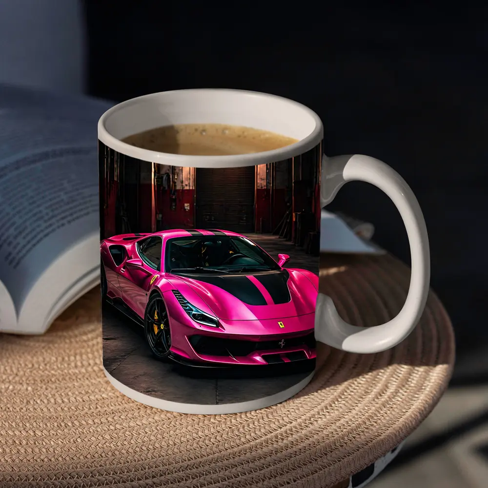 Pink Ferrari 488 GTB Industrial Garage – Mugs