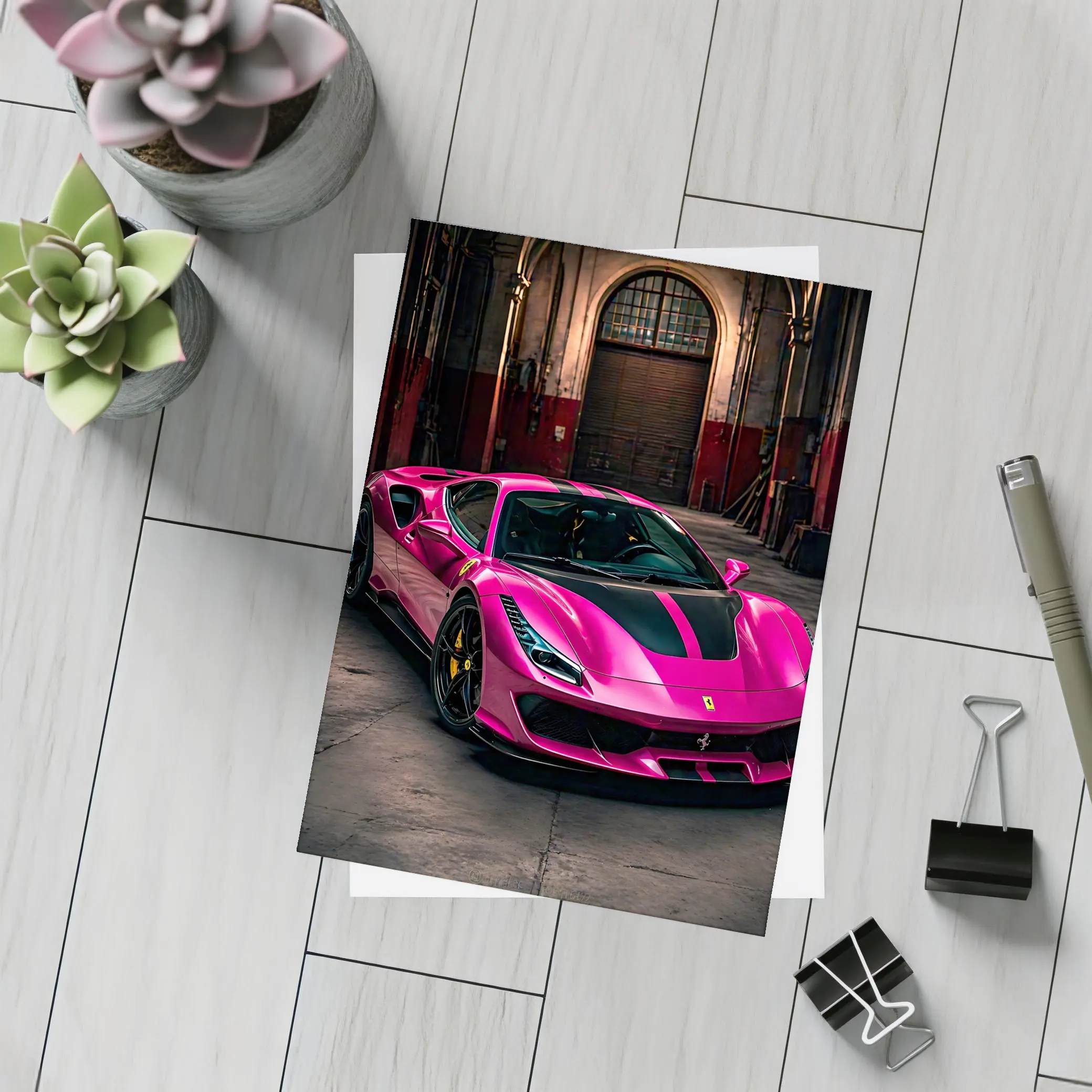 Pink Ferrari 488 GTB Industrial Garage – Postcards