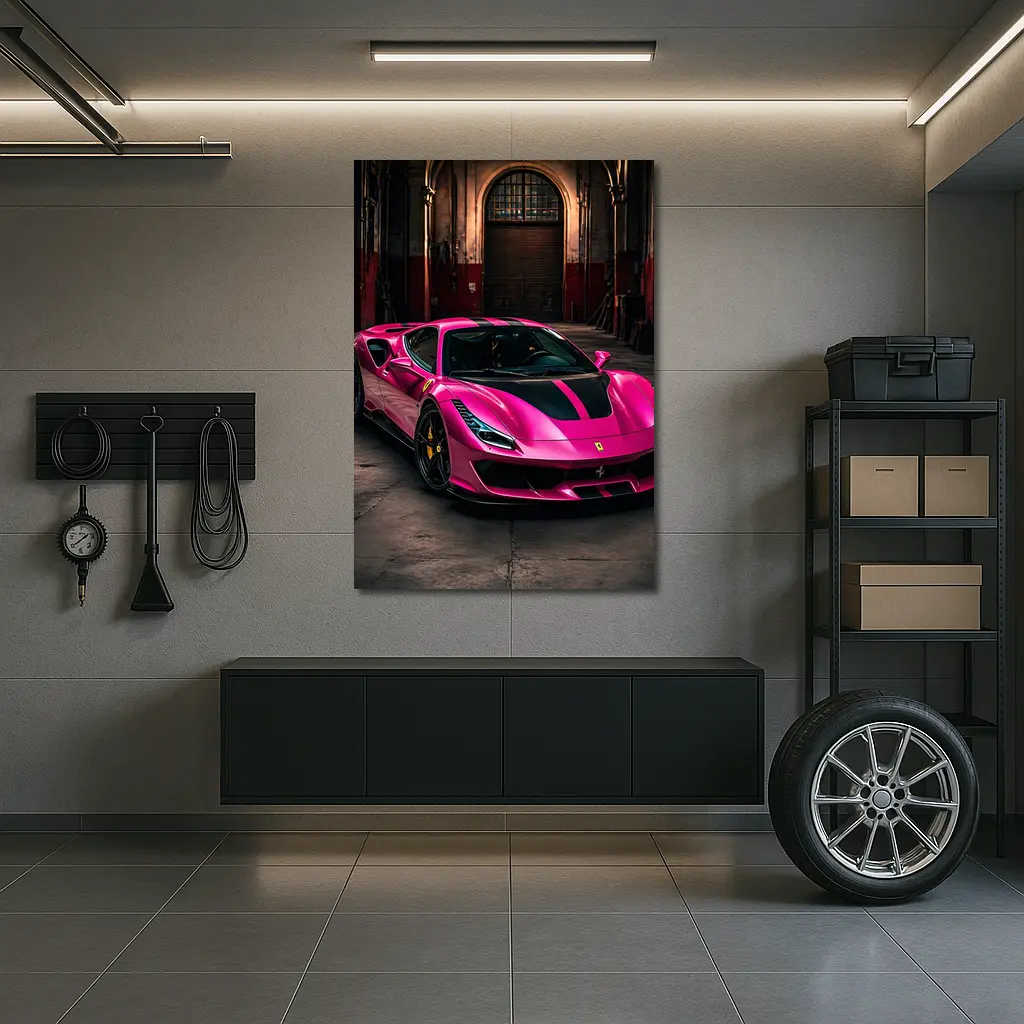 Pink Ferrari 488 GTB Industrial Garage – Wall Art