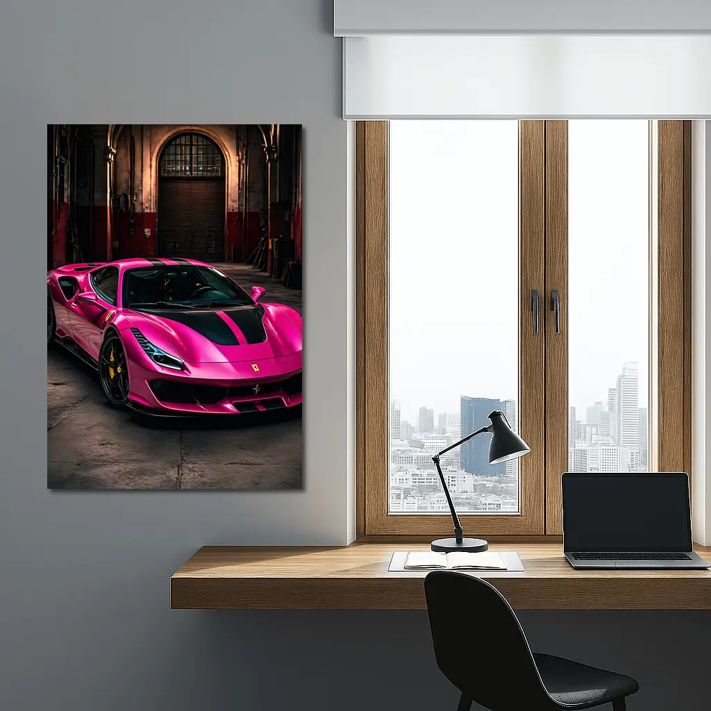Pink Ferrari 488 GTB Industrial Garage – Wall Art