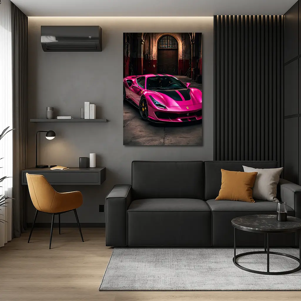 Pink Ferrari 488 GTB Industrial Garage – Wall Art