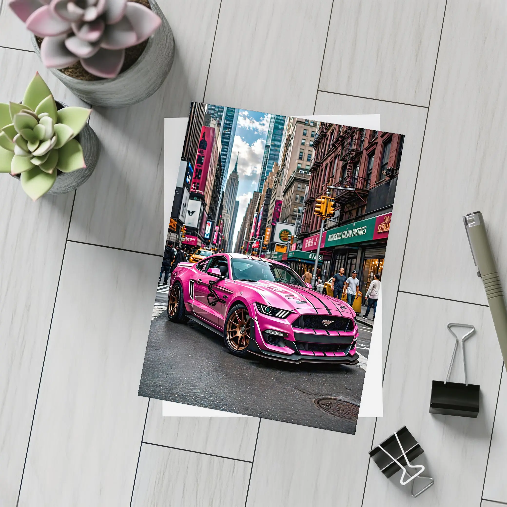 Pink Ford Mustang Mach One New York City – Postcards
