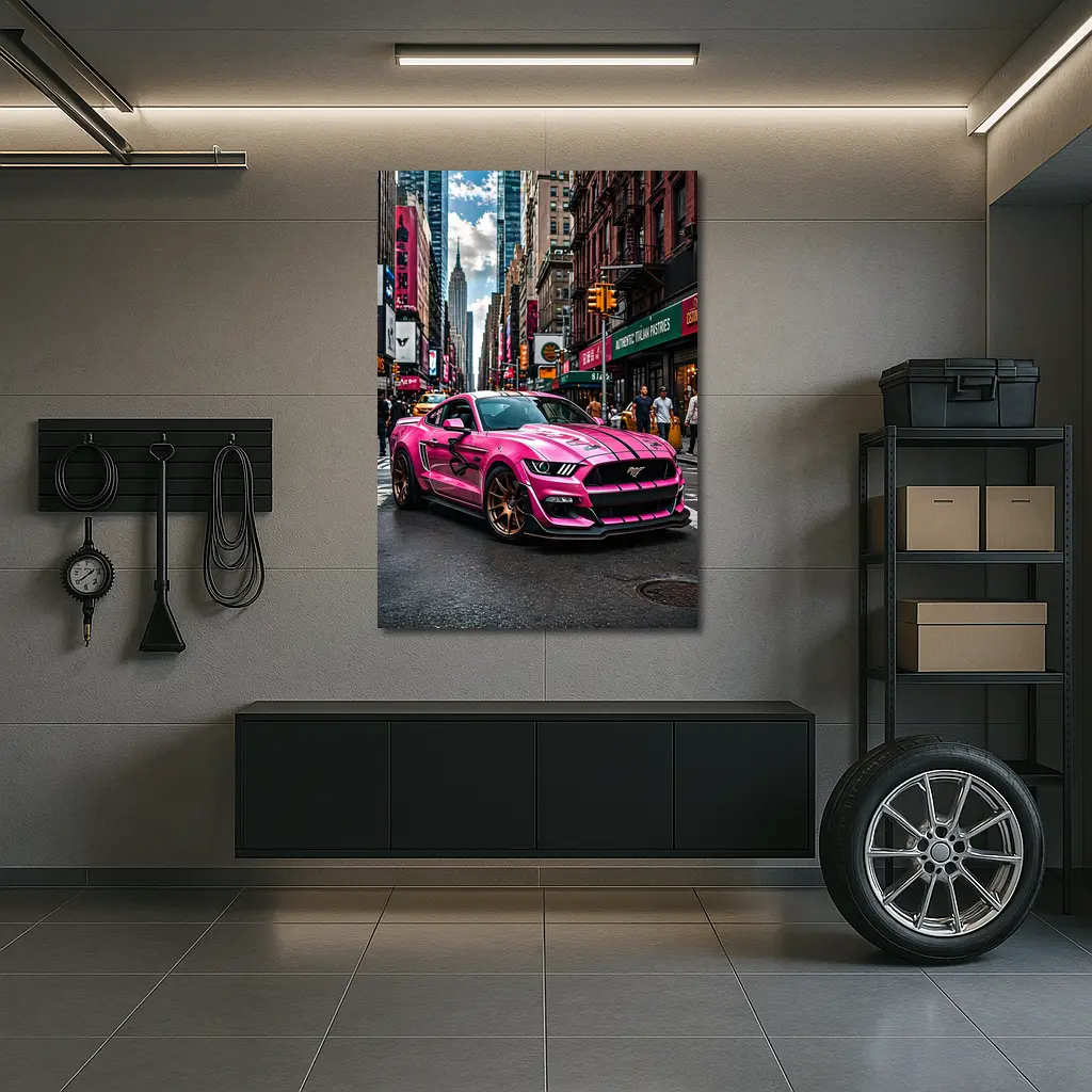 Pink Ford Mustang Mach One New York City – Wall Art