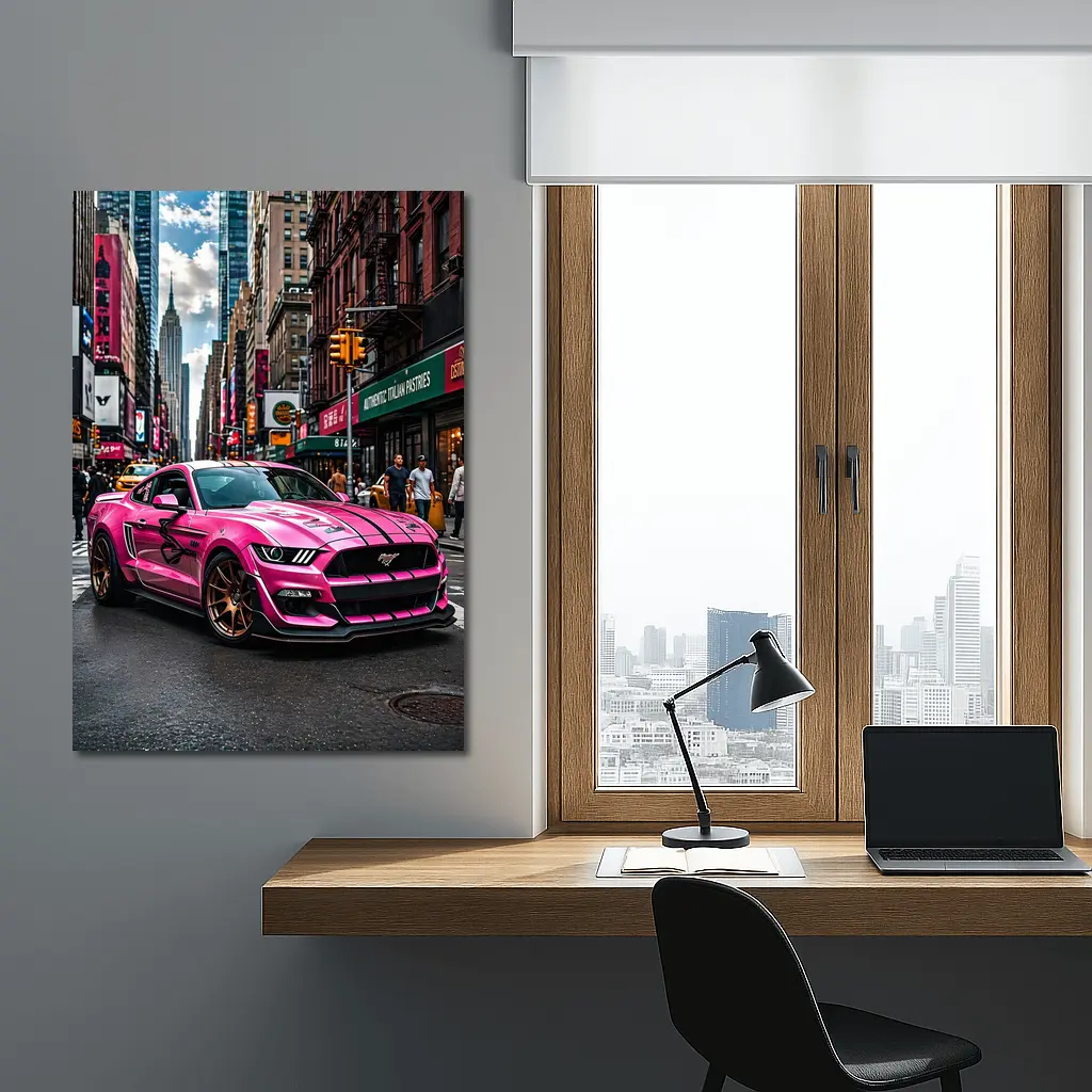 Pink Ford Mustang Mach One New York City – Wall Art