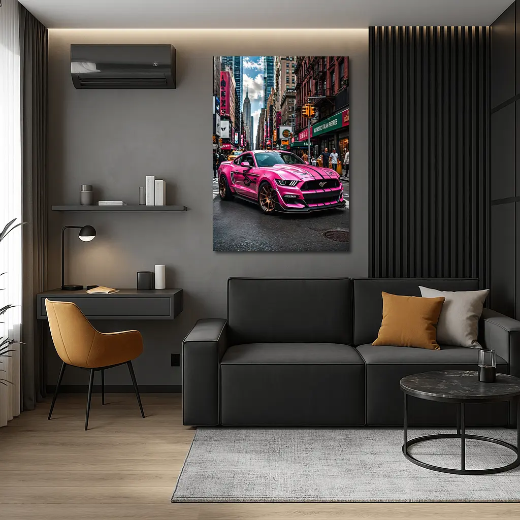 Pink Ford Mustang Mach One New York City – Wall Art