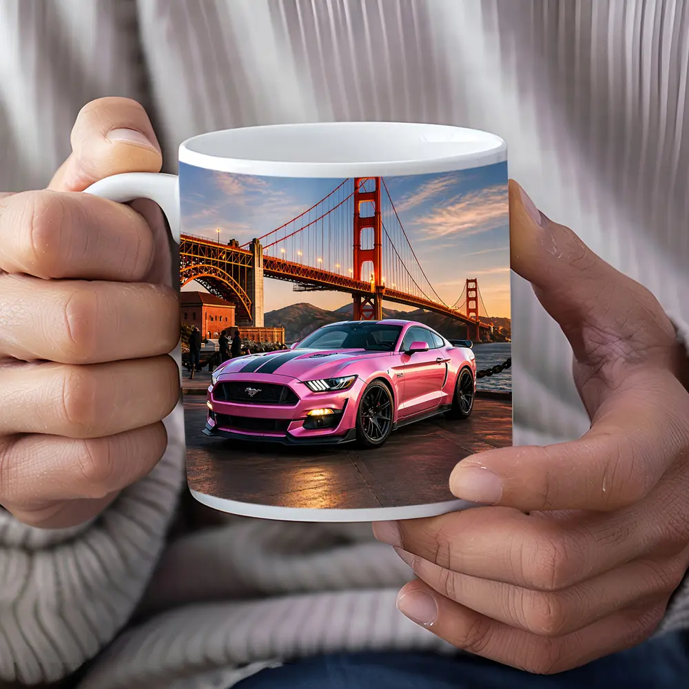 Pink Ford Mustang Golden Gate Bridge – Mugs