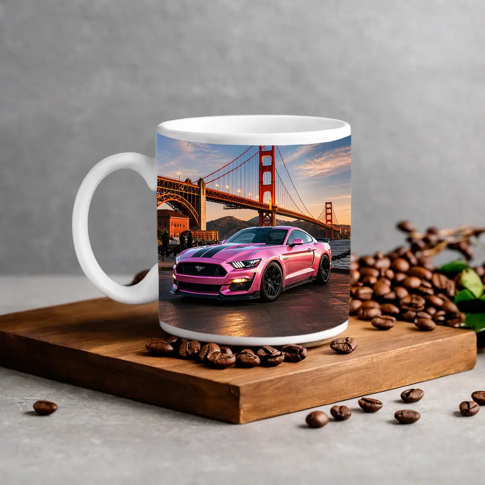 Pink Ford Mustang Golden Gate Bridge – Mugs