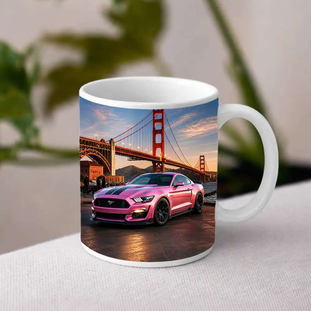 Pink Ford Mustang Golden Gate Bridge – Mugs