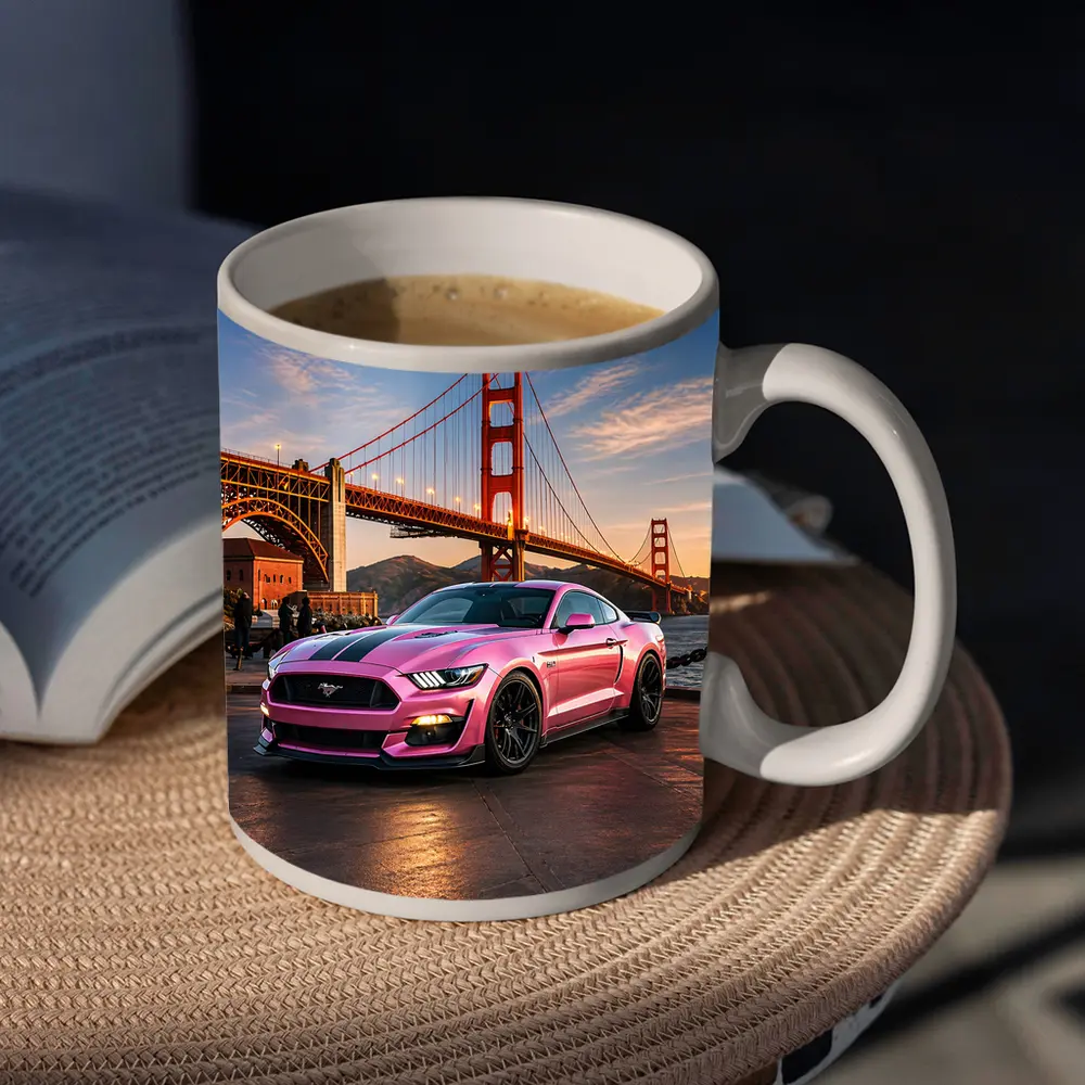 Pink Ford Mustang Golden Gate Bridge – Mugs