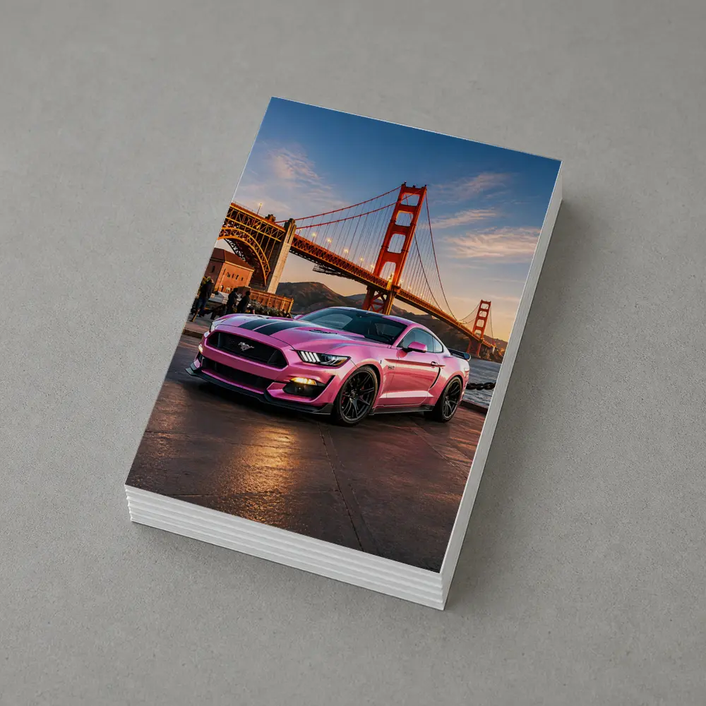 Pink Ford Mustang Golden Gate Bridge – Postcards
