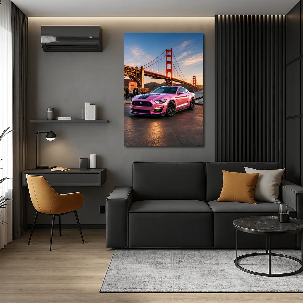 Pink Ford Mustang Golden Gate Bridge – Wall Art