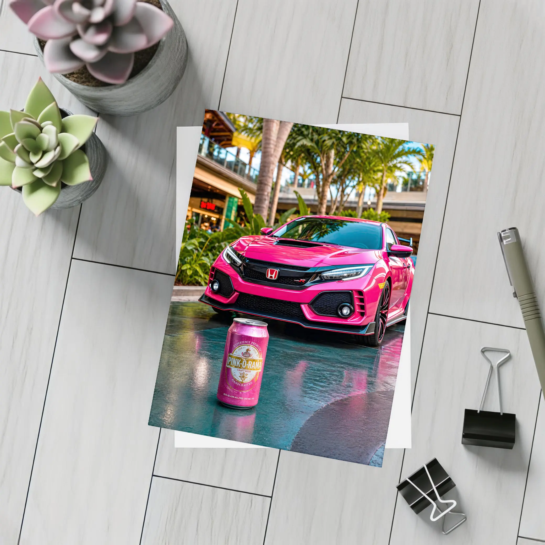 Honda Civic Type R Pink Tropical Mall Setting – Postcards